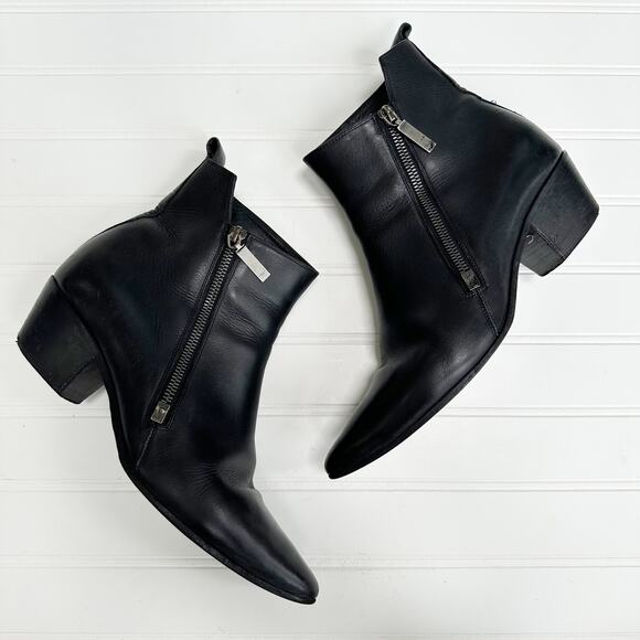Saint Laurent Rock Chelsea Black Leather Ankle Boots Western Smooth 39.5 - Picture 15 of 15